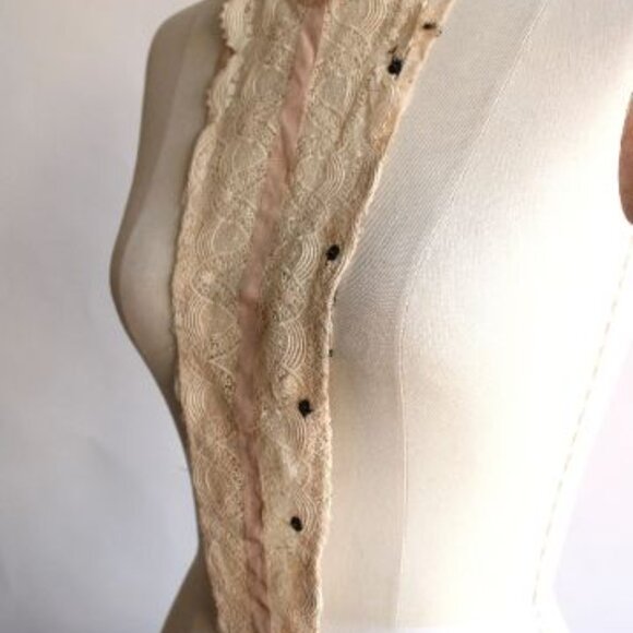 Antique 1900s Blouse Front, 1910s 1920s Ivory Silk Lace Appliques Approx 14" - Picture 7 of 11